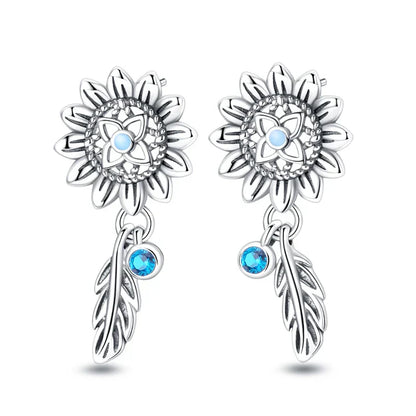 New in 925 Silver Romantic Feather Moon Stars Dream Catcher Earrings For Women Trending Fashion Jewelry Creative Birthday Gifts