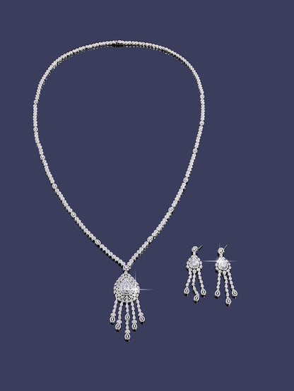 Luxury Geometric Water Drop Long Necklace Earrings Ring Sets For Women Cubic Zirconia CZ African Dubai Bridal Jewelry