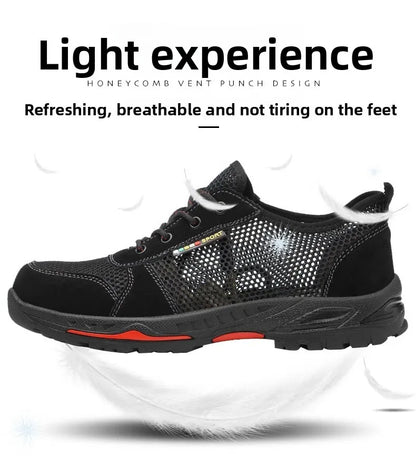 Summer Black Safety Shoes with Steel Toe Lightweight Mesh Ventilation  Puncture-proof Durable Impact-resistant Cool Comfortable