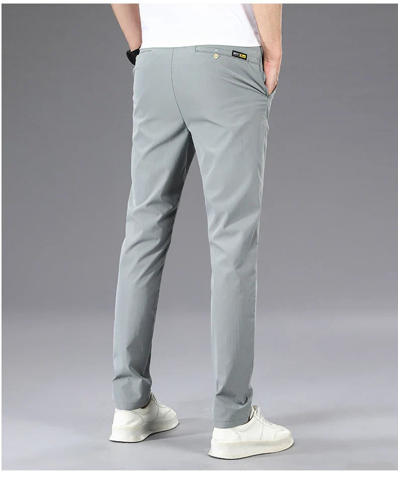 Business Thin Men's Breathable Pants Slim Straight High Elastic Slim Casual Pants Male Brand Clothing Khaki Gray Green Black