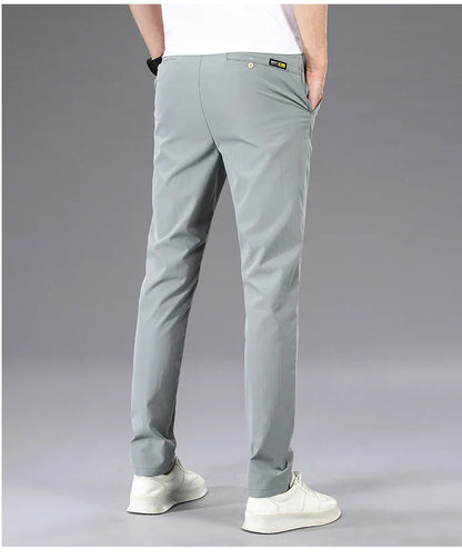 Business Thin Men's Breathable Pants Slim Straight High Elastic Slim Casual Pants Male Brand Clothing Khaki Gray Green Black