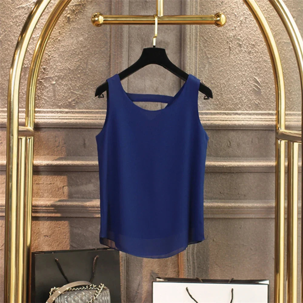 New Arrival Casual Shirt Chiffon Vest Female Summer New Sleeveless Halter T-shirt V-neck Blouse Loose Inside Cover Bellies