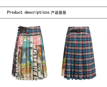 Women's Midi Skirts Tie Dye 2000s Aesthetic Harajuku Japanese Contrast Color Goblin Core American Retro High Street Design New