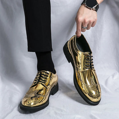 Luxury Golden Man Leather Shoes Large Size 38-46 Comfortable Flat Men's Wedding Shoes High Quality Oxford Shoes Man Dress Shoes