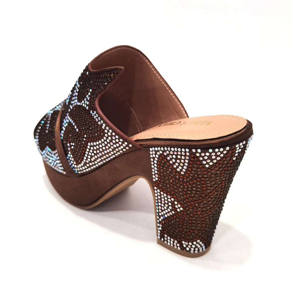 Shoes Open Toe Slingbacks Low (1cm-3cm) Women Pumps for Party Lady Sandals with Heels Italian Shoe with Rhinestone