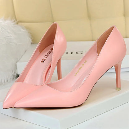 2023 Women 7.5cm 10.5cm High Heels Pumps Lady Wedding Bridal Scarpins Stripper Low Heels Plus Size Fetish Party Blue Pink Shoes