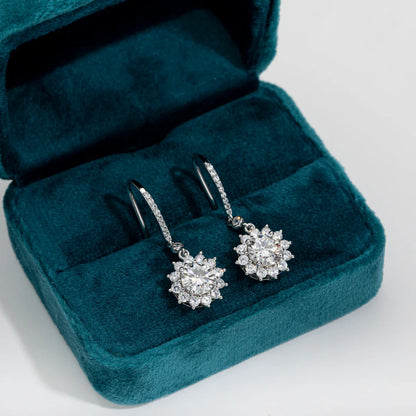 1 Carat Sunflower D Color Moissanite Drop Earrings 925 Sterling Silve Flower Hook Earrings for Woman Gifts Wholesale
