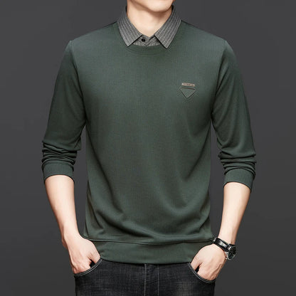High Quality Men's Polo Shirt Contrast Color Lapel Long Sleeve T-Shirt Autumn New Exquisite Print Top Casual Business Menswear