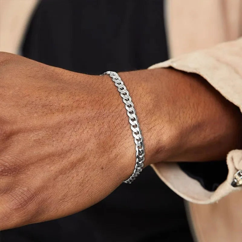Trendy Cool 5mm Hip Hop Cuban Bracelets for Men 100% Pure S925 Silver Chain 18k Plated Fine Jewelry Party Birthday Gift