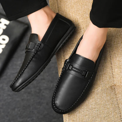 Trend White Loafers Man Big Size 46 Breathable Lightweight Men's Leather Shoes Comfortable Casual Shoes Men Driving Shoes