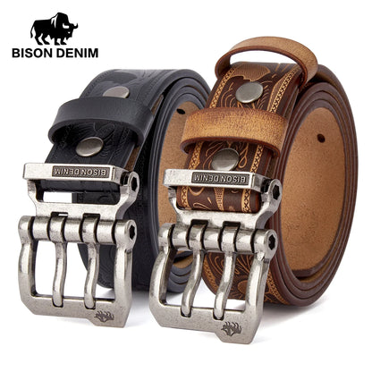 2024 Men Belts Cow Split Genuine Leather Pin Buckle Business Waist Straps Retro Pin Buckle Fancy Male Belt For Jeans