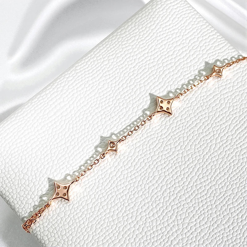 14K Plated Certified Moissanite Bracelets for Women Girls 14-21cm Adjustable Chain Lab Diamond 100% Real Pure Silver 925