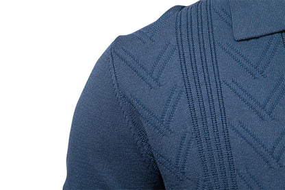 2025 Men's Modern Henley Polo Solid Color Long Sleeve Fashion Forward Cut Luxury Business Social Premium Male Top