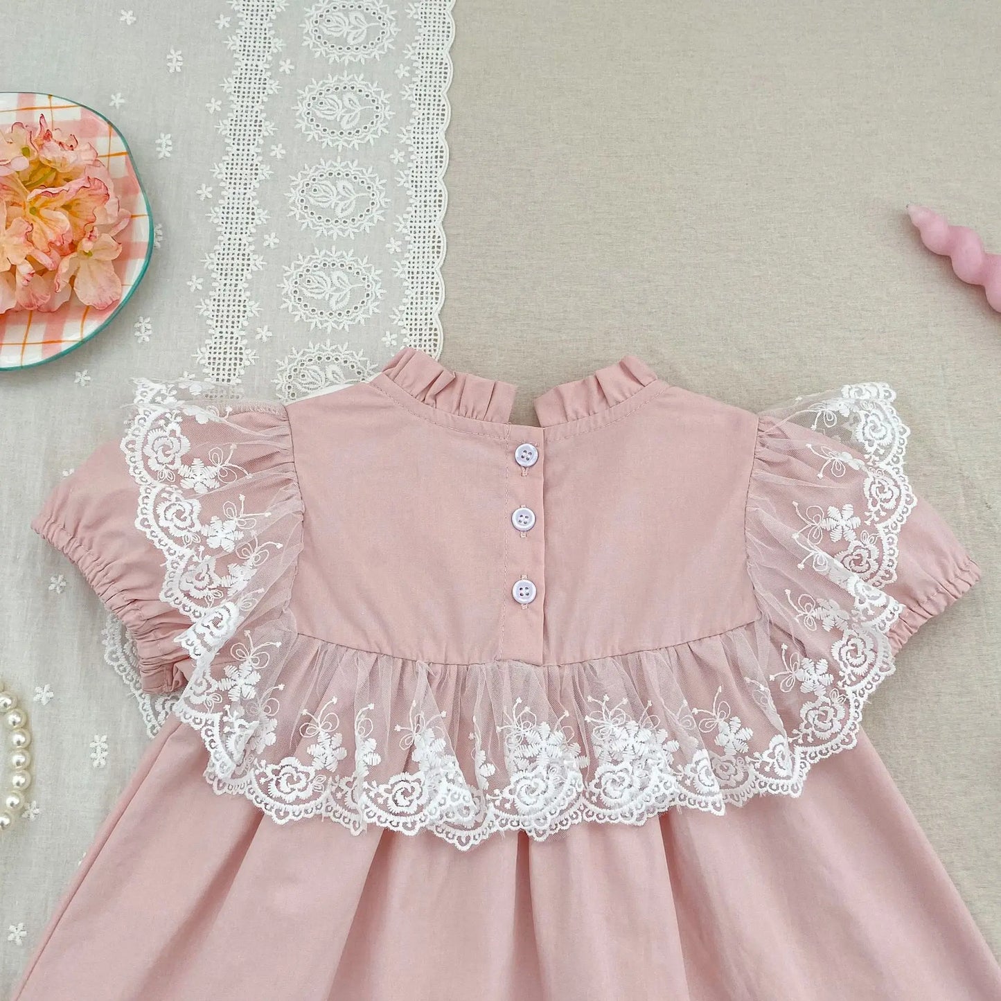 2026 New Summer Sister Clothing Short Sleeved Cotton Embroidery Kids Princess Dress 2-6Y Baby Girl Birthday Party Lace Dress