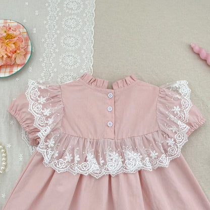 2026 New Summer Sister Clothing Short Sleeved Cotton Embroidery Kids Princess Dress 2-6Y Baby Girl Birthday Party Lace Dress