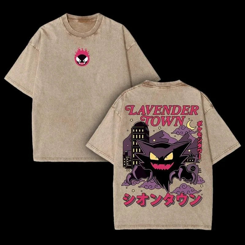 2026 Anime Washed Vintage Summer Gengar Short Sleeve Tee Graphic T-Shirt Man Women Cosplay Casual Tops Y2k Streetwear