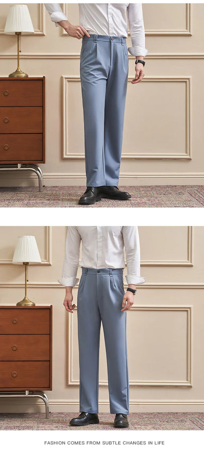 Men‘s Slim-Straight Fit Trousers for Spring & Summer Slim Fit Daily Work Trousers, Solid Color Street Suit Trousers