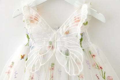 Girls Princess Dress with 3D Wings - Sparkle Tulle Sleeveless Gown, Fairy Puffy Party Dress for Birthday & Holiday