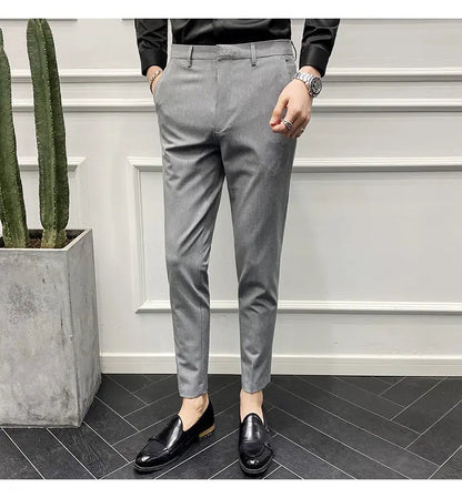 Men's Slim Fit Chino Pants with Embroidered Design - Classic Korean Style Casual Trousers for Daily Wear 28-42