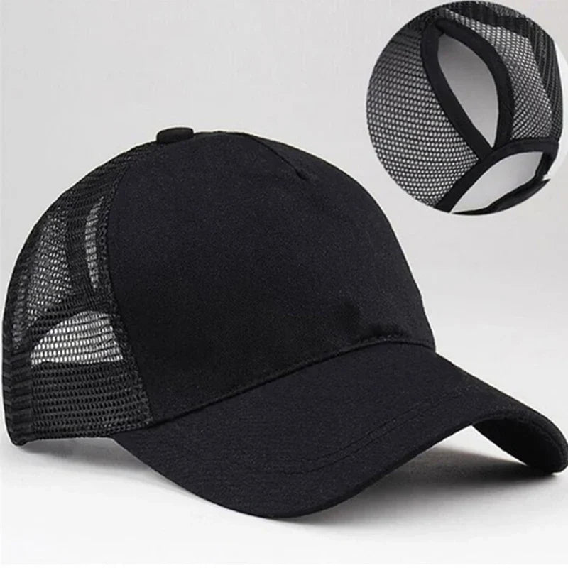 2025 New Ponytail Baseball Cap For Summer Women's Adjustable Black Hat Messy Cap Casual Cotton Girl Snapback Mesh Caps Casual
