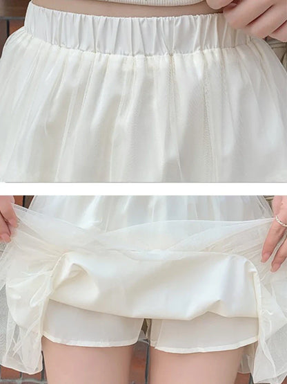 Women Summer 2026 A-Line Mini Skirt Pleated Puffy Short Skirt Korean Fashion Style Flower Bud Skirt Sweet Streetwear Y2k