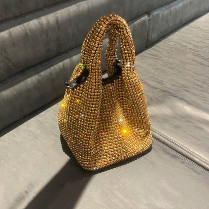 Shiny Crystal Clutch purse bucket Shoulder bag rhinestone Handmade purses and handbags luxury Designer Evening clutch Bag Purse