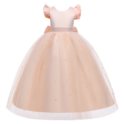 Teen Big Bow Girls Princess Dresses for Bridesmaids Kids Party Dress for Girl Beading Wedding Prom Pageant Dress Gown 5-14 Years