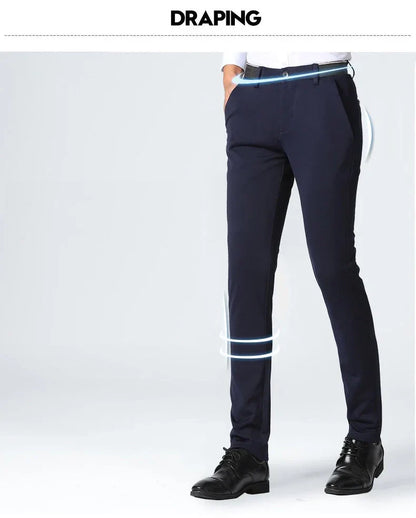 Men's Spring Summer Fashion Business Casual Long Pants Suit Pants Male Elastic Straight Formal Trousers Plus Big Size 28-40