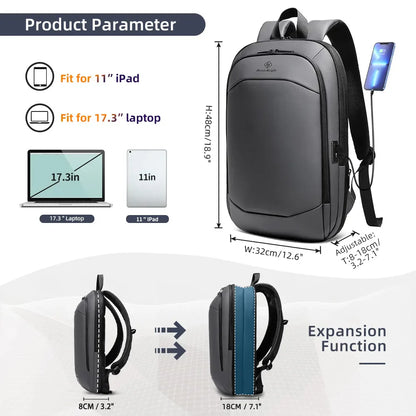 Business Backpack for Men 17 Inch Laptop Backpack with USB Port Slim Expandable Waterproof Travel Bag Large Work Computer Bag