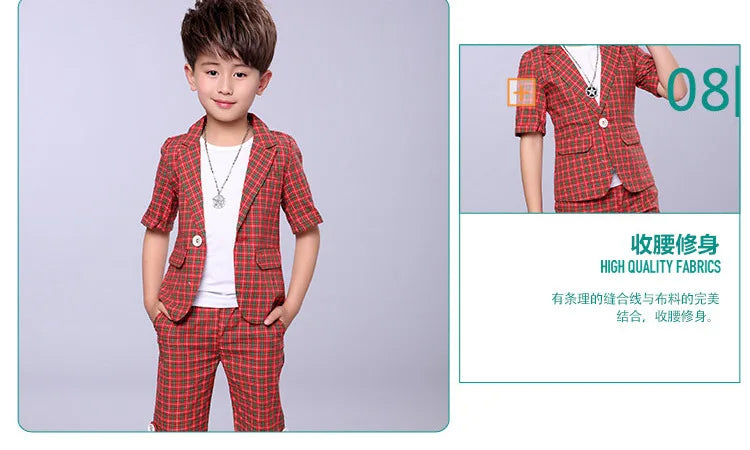 2022 Children Summer Formal Suit Boys Blazer+Shorts 2Pcs Photograph Set Kids Plaid Wedding Performance Dress Ceremony Costume
