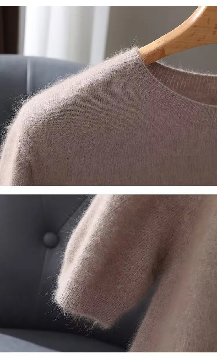 Men's Sweater Pullover Short Sleeved Summer Mink Knit Sweater Loose Round Neck Solid Color Half Sleeved Simple T-Shirt Casualtop