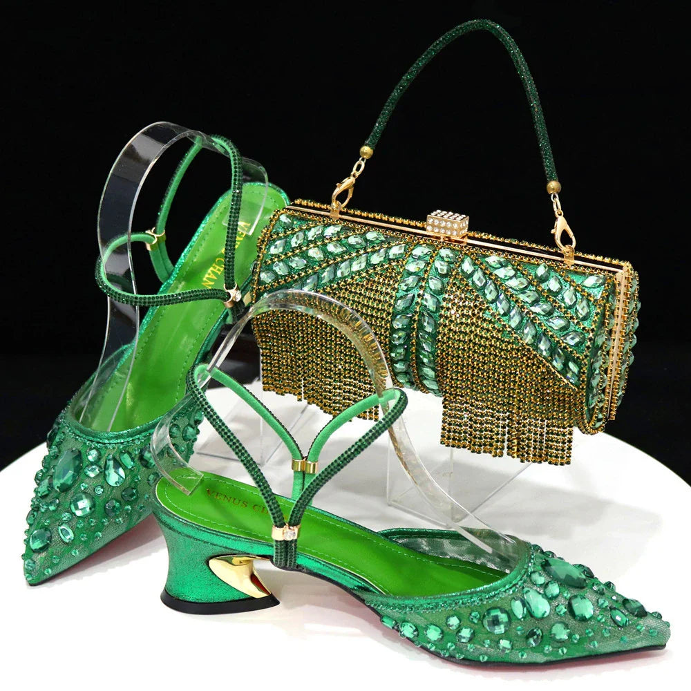 Newest INS Style Lace Elegant High Heels Pointed-Toe Nigeria Popular Design African Ladies Shoes And Bag Set