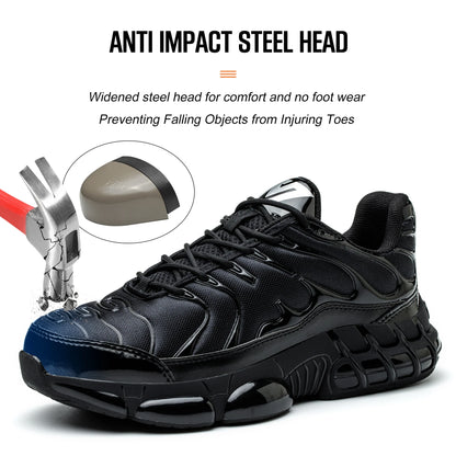 Mens Steel Toe Work Shoes Low Top Adjustable Comfortable Safety Shoes Slip Resistant Work Sneakers Anti-Puncture Anti-smash