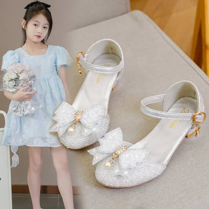 Hot Sale Beaded Kids Elegant Lightweight Banquet with Heeled Shoes Baby Girls Summer Princess Fashion Soft Sequined Sandals