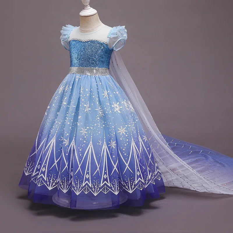 Fantasia Infantil Cosplay Elsa com LED Meninas Aniversário Festa Role Playing Vestido de Princesa com Capa Fantasia de Carnaval Halloween