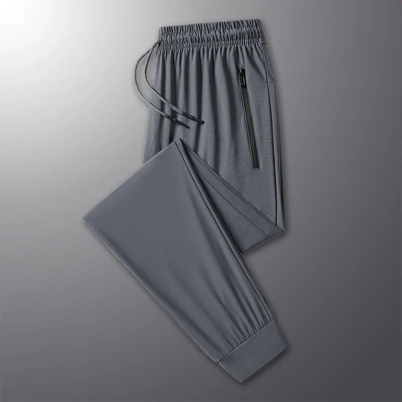 New High-quality Ice Silk Men Casual Straight Leg Pants Two-piece Set For Summer Lightweight Breathable Outdoor Sports Leggings