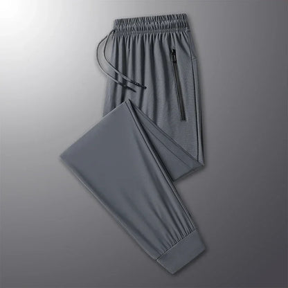 New High-quality Ice Silk Men Casual Straight Leg Pants Two-piece Set For Summer Lightweight Breathable Outdoor Sports Leggings