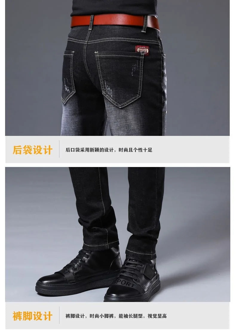 2023 Spring and Autumn New Fashion Trend Ripped Denim Pants Men's Casual Slim Comfortable Breathable High Quality Stretch Pants