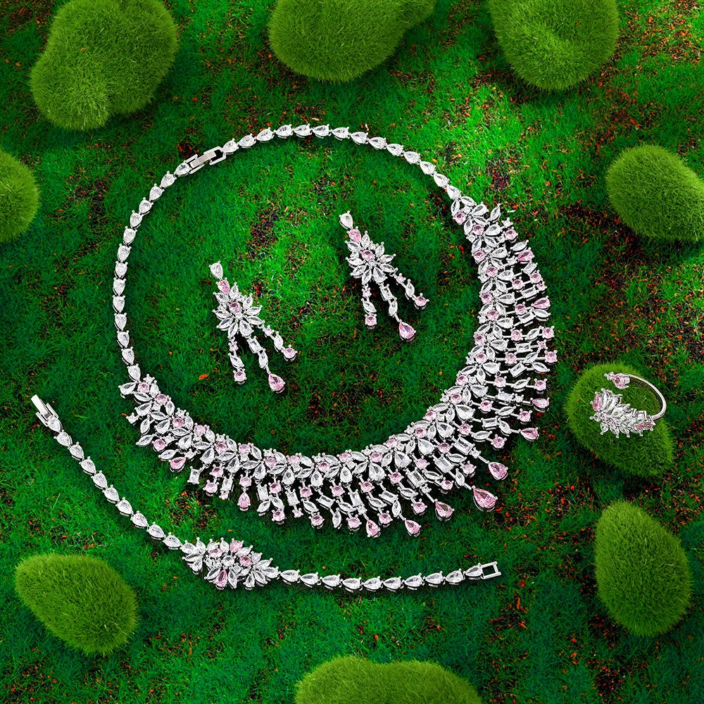 Cubic Zirconia Bridal Wedding Jewelry Set Bridal 4-piece Set Women's Jewelry Set Jewelry Brand Reproduction