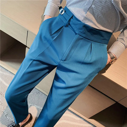 Men British Style Suits Pants New Male Solid High Waist Trousers High Quality Men Formal Slim Fit Business Casual Suit Pants