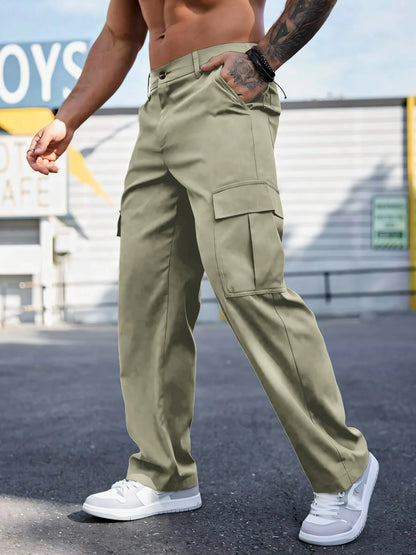 Men's Workwear Pants Wear-Resistant Sports Straight Leg Loose Summer Multi-Pocket Casual Trousers