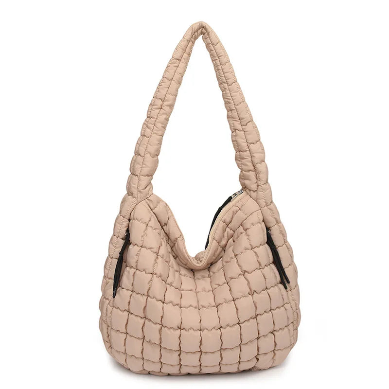 Casual Ruched Hobos Women Shoulder Bags Quilted Padded Crossbody Bag Large Capacity Nylon Puffer Tote Bag Big Shopper Purses