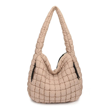 Casual Ruched Hobos Women Shoulder Bags Quilted Padded Crossbody Bag Large Capacity Nylon Puffer Tote Bag Big Shopper Purses