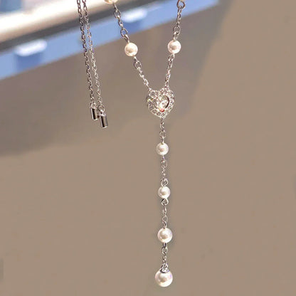 2025 New Trend Fine Wedding Jewelry Set Charm Silver Heart shaped Crystal Luxury Pearl Necklace Earrings Romantic Gift for Women