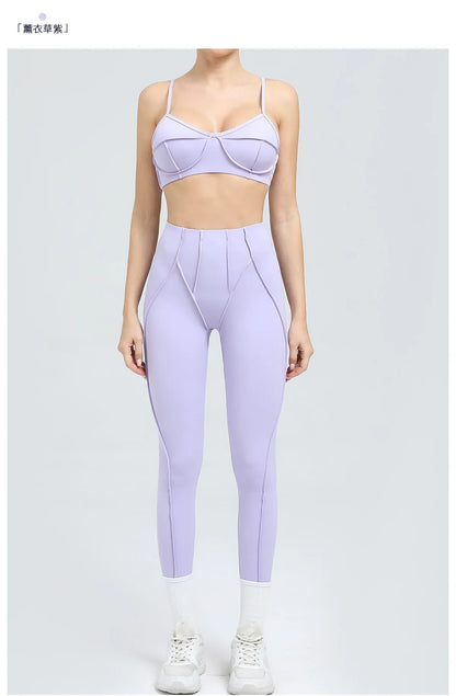 Yoga Sports Fitness Sets High Waist Hip-lifting Trousers Open Back Bra Suit Casual Running Workout Gym Leggings Sexy Sets Women