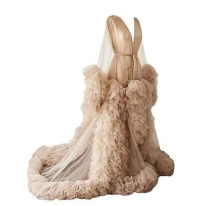 Maternity Star Dresses Robe Tiered Ruffles Photoshoot Babyshower Bathrobe Maternity Dress Sexy Kimono Party Birthday Gowns