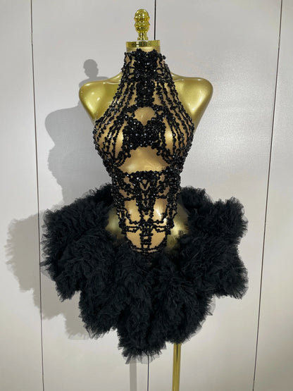 Mesh Sexy See Through Cocktail Mini Dress Women Eveing Luxury Birthday Party Singer Nightclub Show Stage Costume