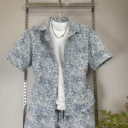 Men's Three-Dimensional Relief Small Fragrance Fashion Shirt Set Casual Versatile Sports Two-Piece Trendy Outfit