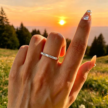 2*4mm Emerald Cut Moissanite Rings 5 Gems Female Wedding Bands for Women Match Diamond Real S925 Sterling Silver Jewelry