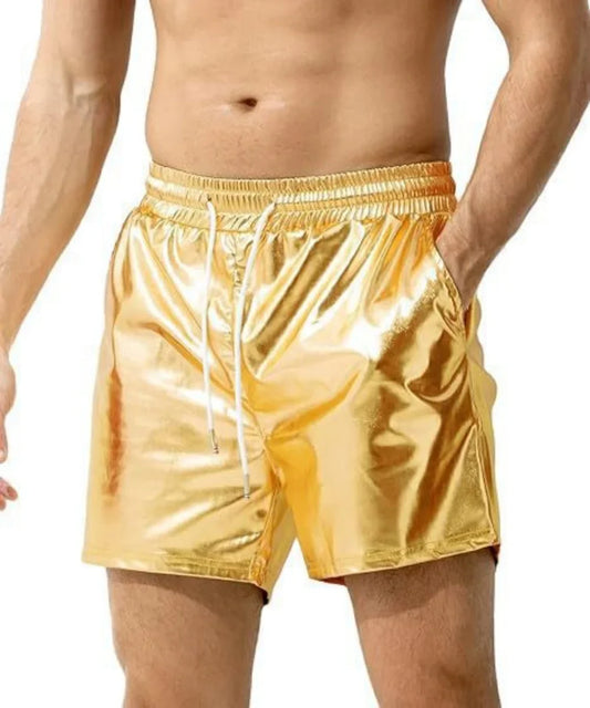 Men's Stage Performance Nightclub Shorts Bright Golden and Silvery Fashion Beach Board Shorts Short Pants